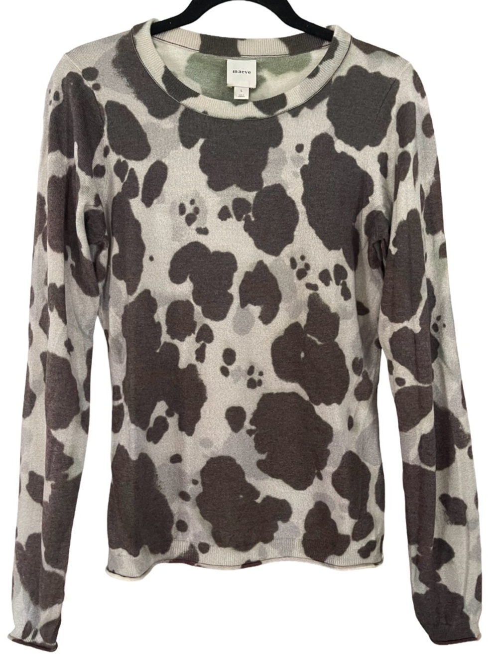 Maeve Anthropologie Cow Print Merino Wool Blend Sweater Size Large